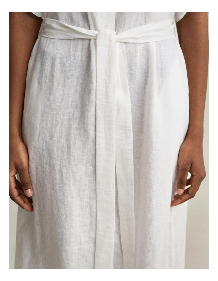 Linen Shirt Dress in White image 5