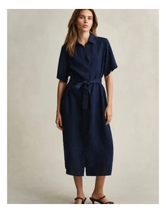 Linen Shirt Dress in Evening Blue