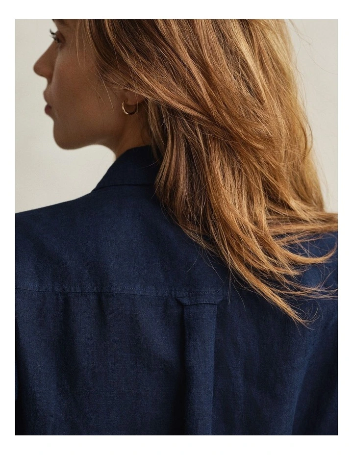 Linen Shirt Dress in Evening Blue image 3