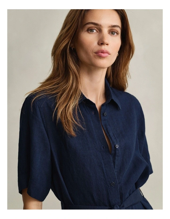 Linen Shirt Dress in Evening Blue image 4