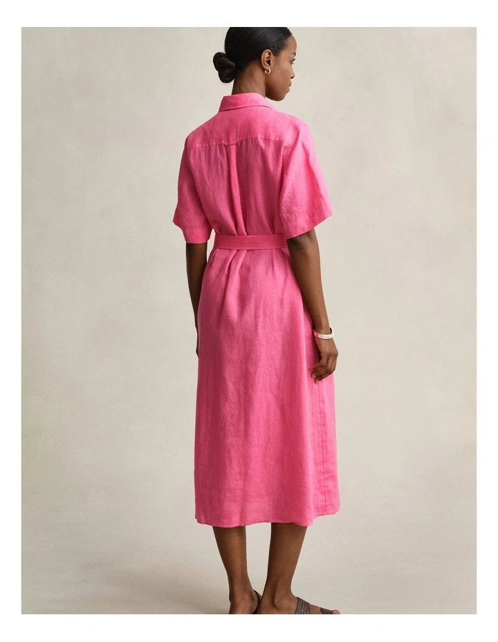 Linen Shirt Dress in Bright Fuschia image 2