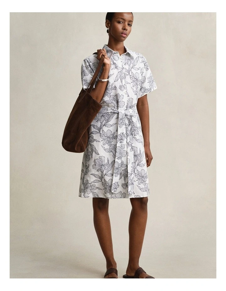 Floral Linen Shirt Dress in Evening Blue image 1