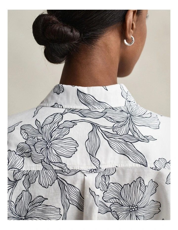 Floral Linen Shirt Dress in Evening Blue image 3