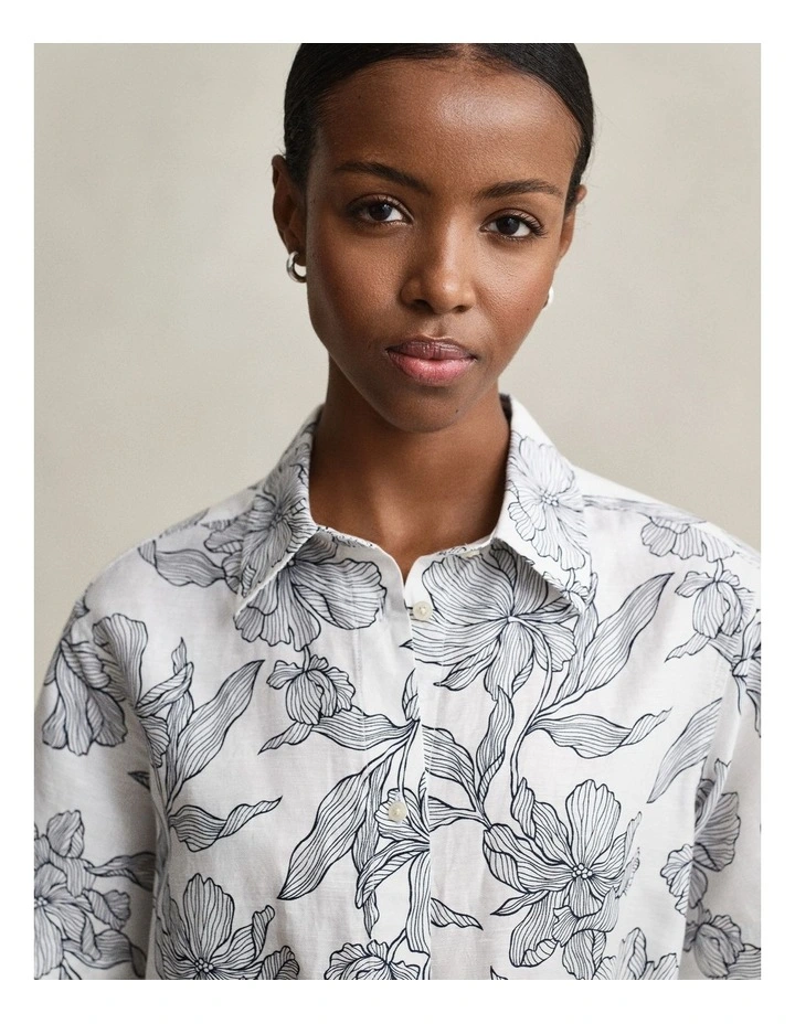 Floral Linen Shirt Dress in Evening Blue image 4