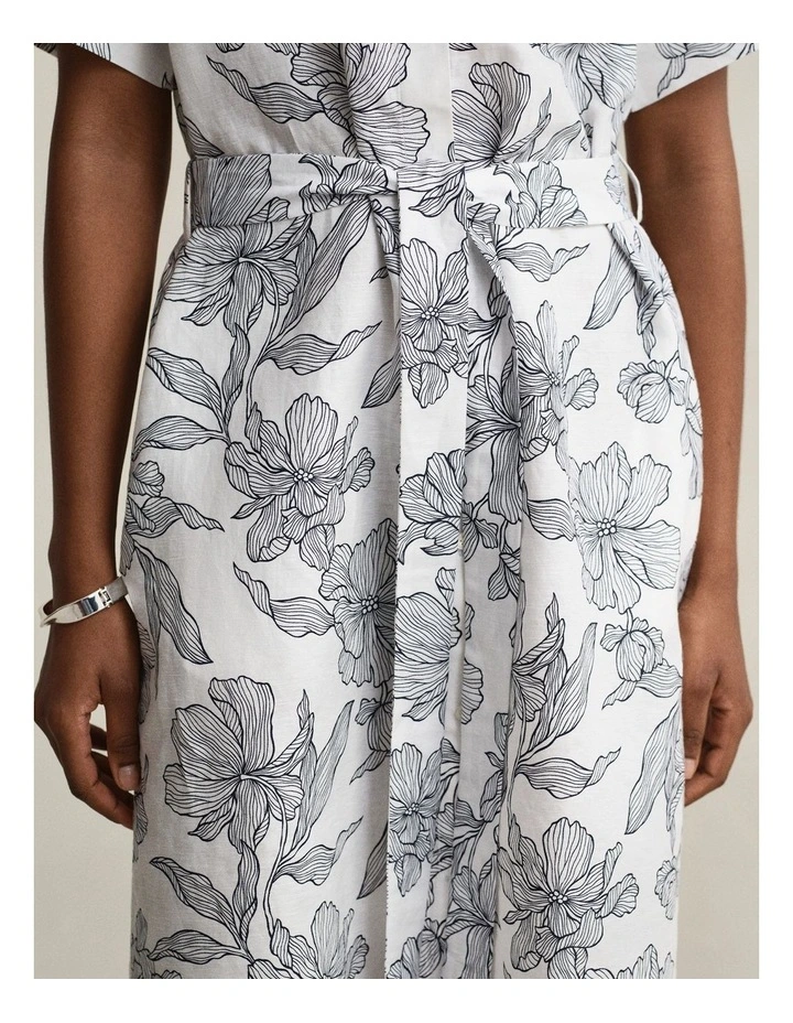 Floral Linen Shirt Dress in Evening Blue image 5