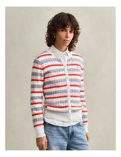 Striped Cable Knit Cardigan in Multicolor