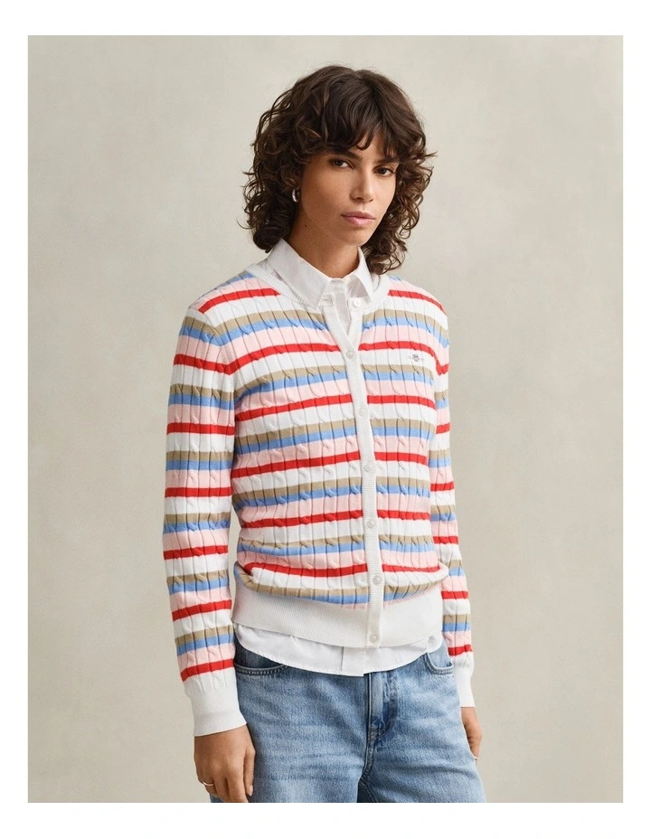 Striped Cable Knit Cardigan in Multicolor image 1