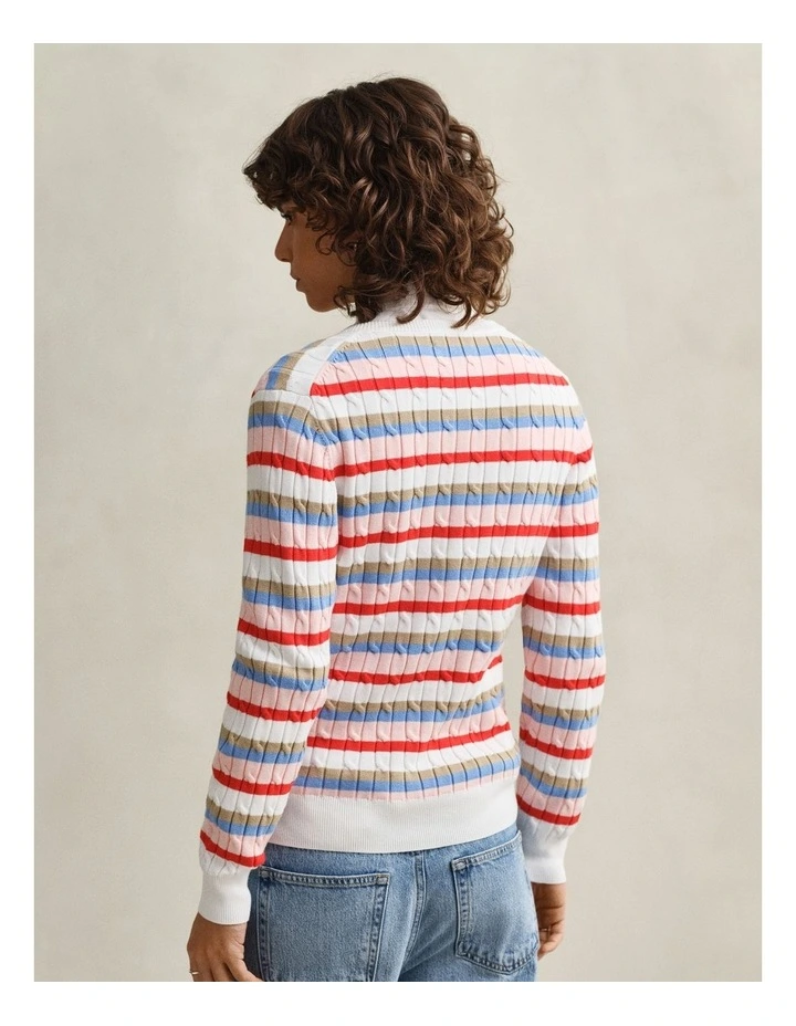 Striped Cable Knit Cardigan in Multicolor image 2
