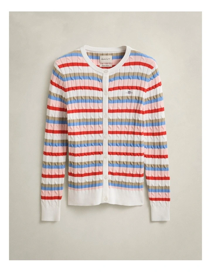 Striped Cable Knit Cardigan in Multicolor image 4