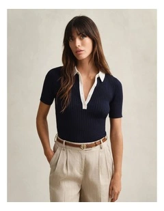Ribbed Short Sleeve Rugger in Evening Blue