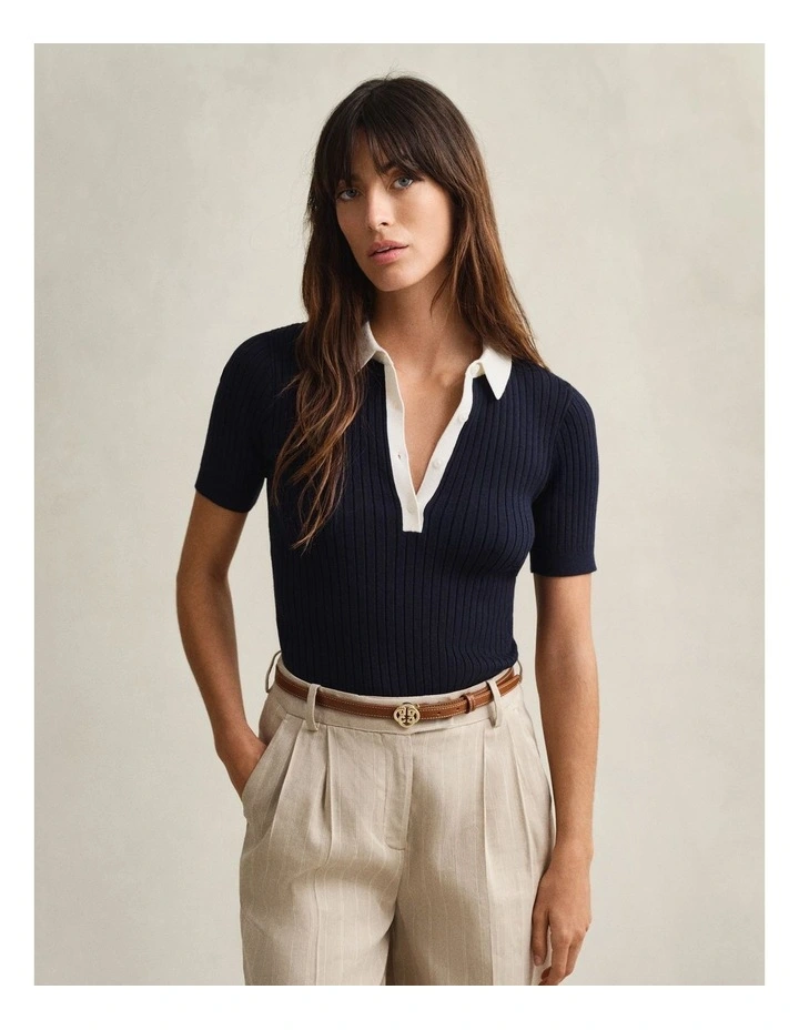 Ribbed Short Sleeve Rugger in Evening Blue image 1
