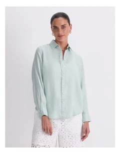 Dahlia Long Sleeve Linen Shirt in Green