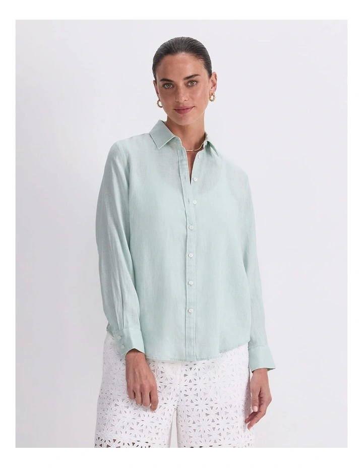 Dahlia Long Sleeve Linen Shirt in Green image 1