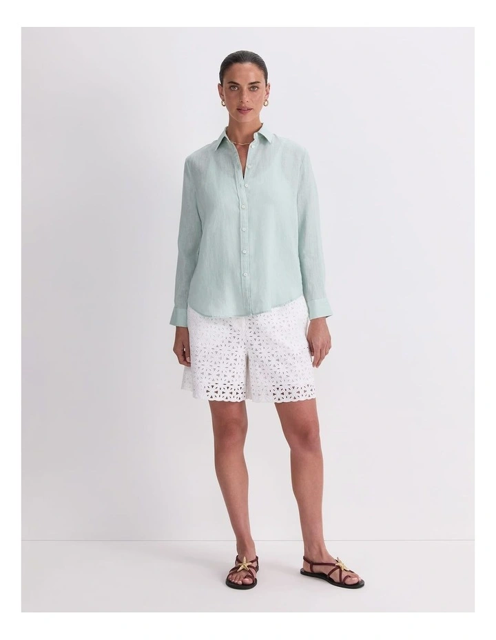 Dahlia Long Sleeve Linen Shirt in Green image 3