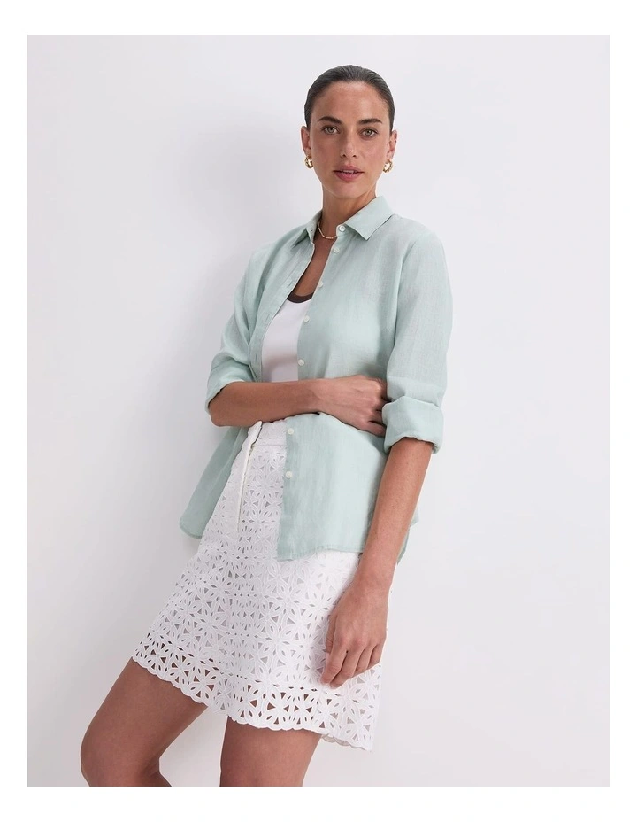 Dahlia Long Sleeve Linen Shirt in Green image 4