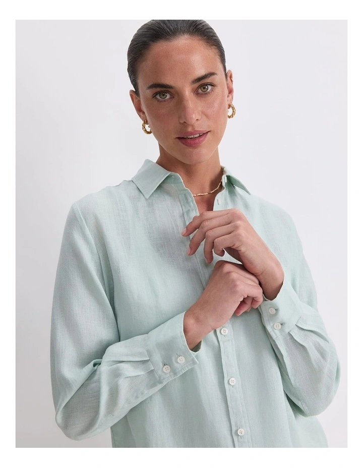 Dahlia Long Sleeve Linen Shirt in Green image 5