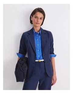 Freya Short Linen Blazer in Navy