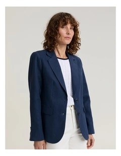 Freya Short Linen Blazer in Navy