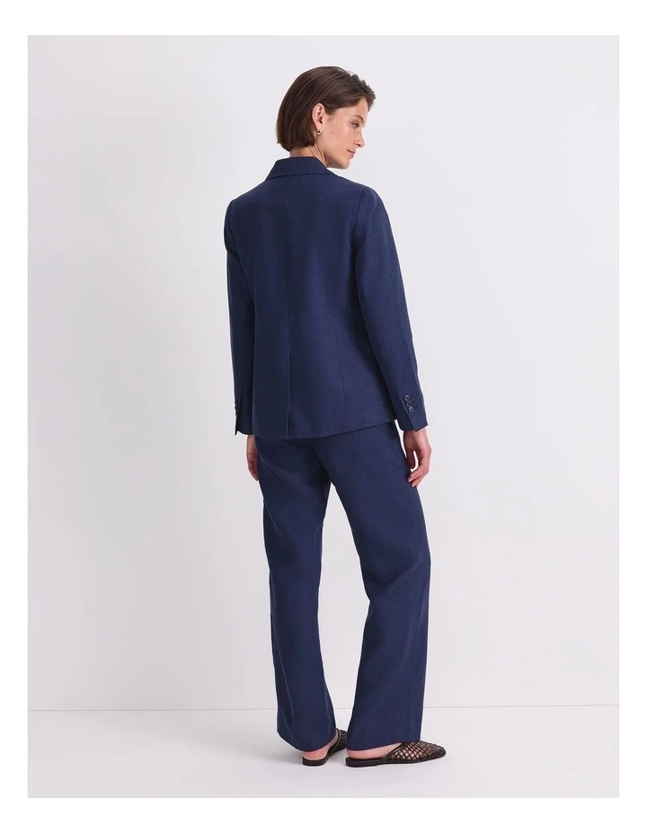 Freya Short Linen Blazer in Navy image 2