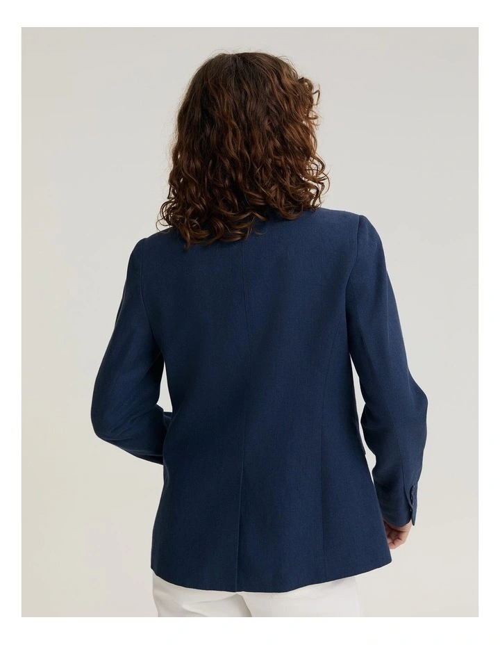 Freya Short Linen Blazer in Navy image 2