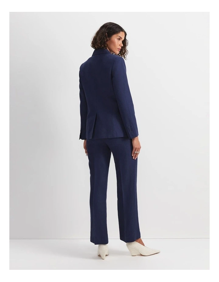Freya Short Linen Blazer in Navy image 2
