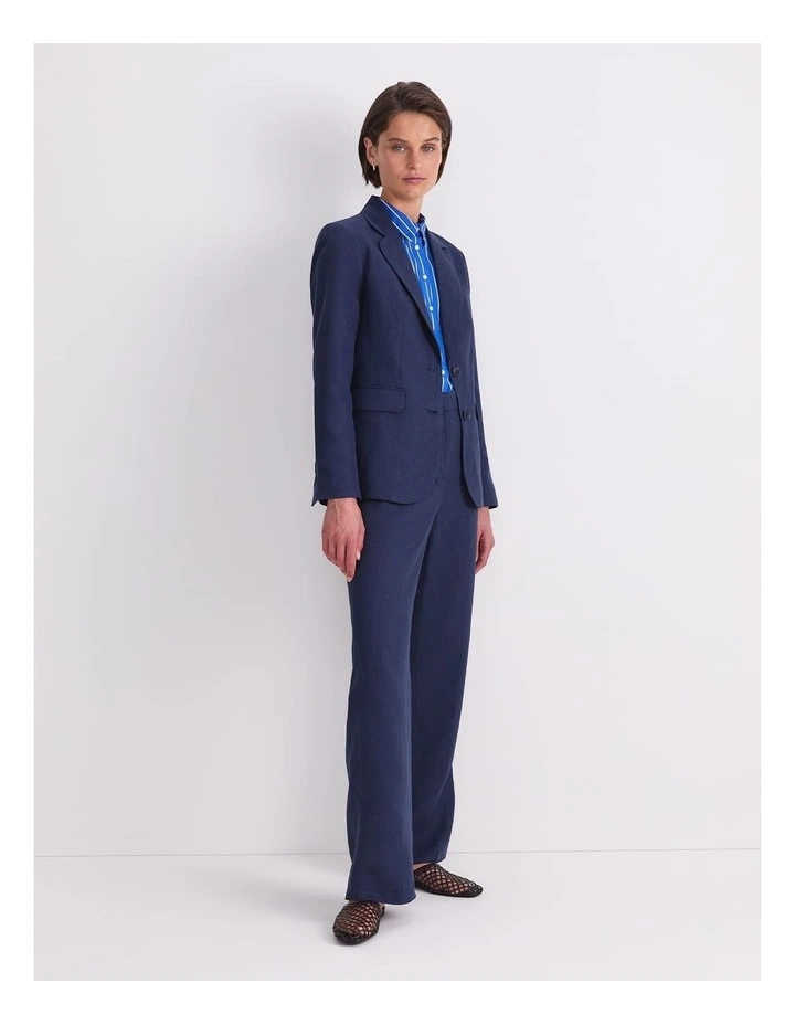Freya Short Linen Blazer in Navy image 3