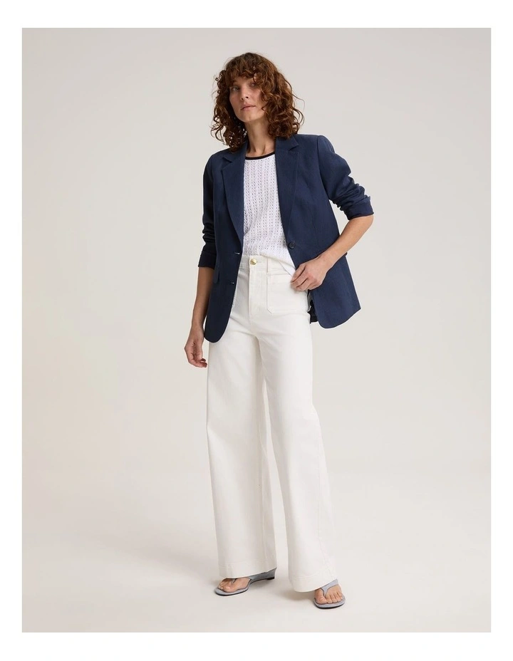 Freya Short Linen Blazer in Navy image 3