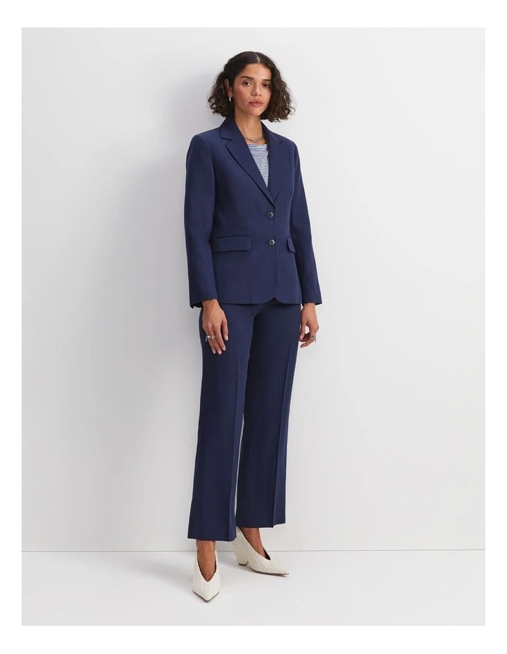 Freya Short Linen Blazer in Navy image 3