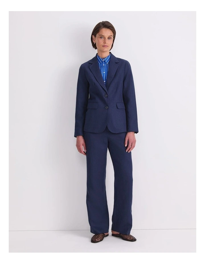 Freya Short Linen Blazer in Navy image 4