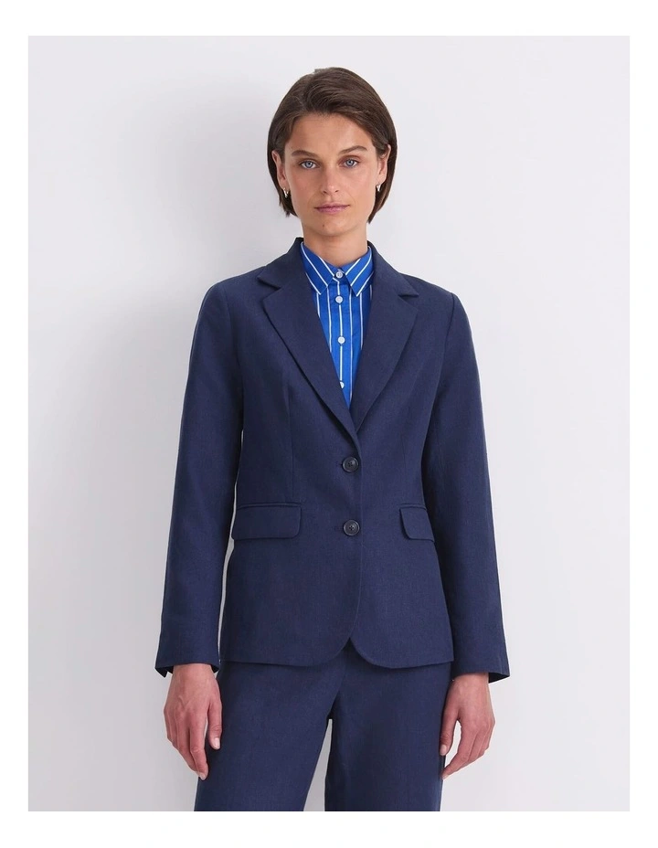 Freya Short Linen Blazer in Navy image 5