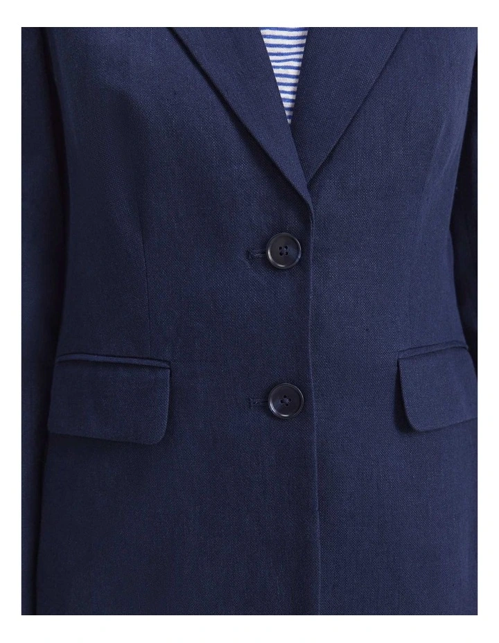 Freya Short Linen Blazer in Navy image 5