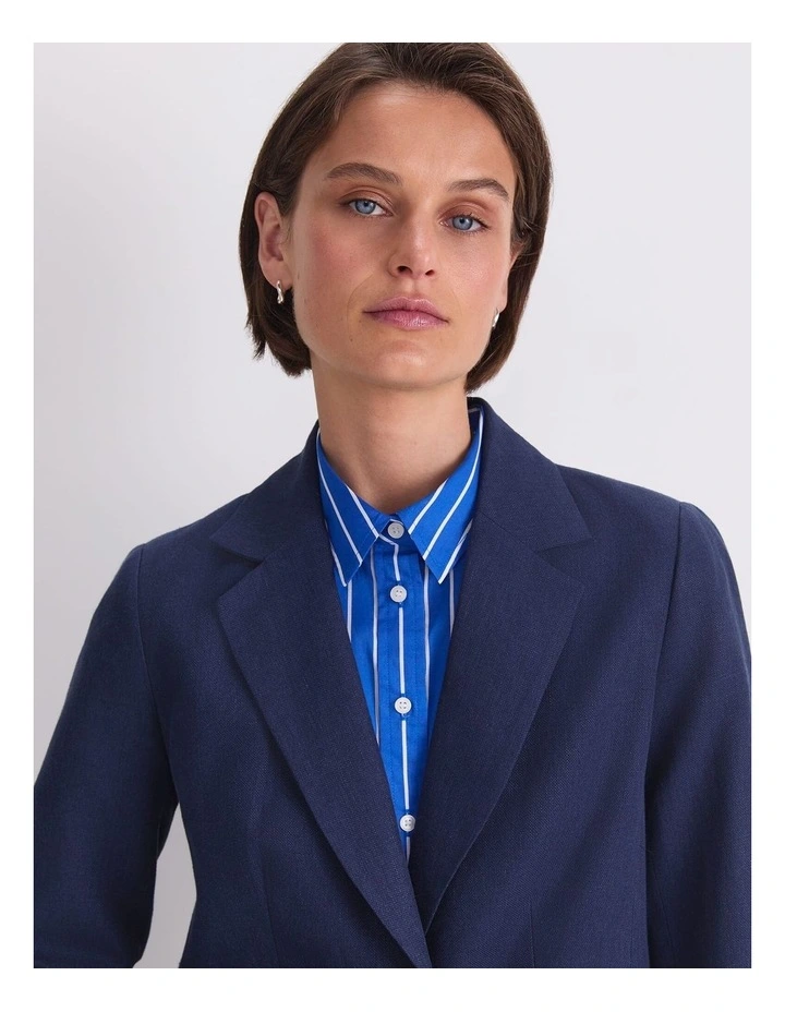 Freya Short Linen Blazer in Navy image 6