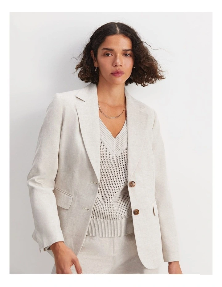 Freya Short Linen Blazer in String image 1