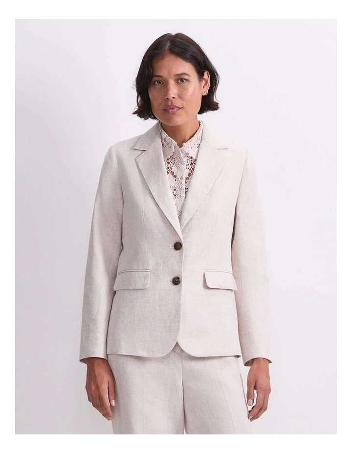 Freya Short Linen Blazer in String image 1