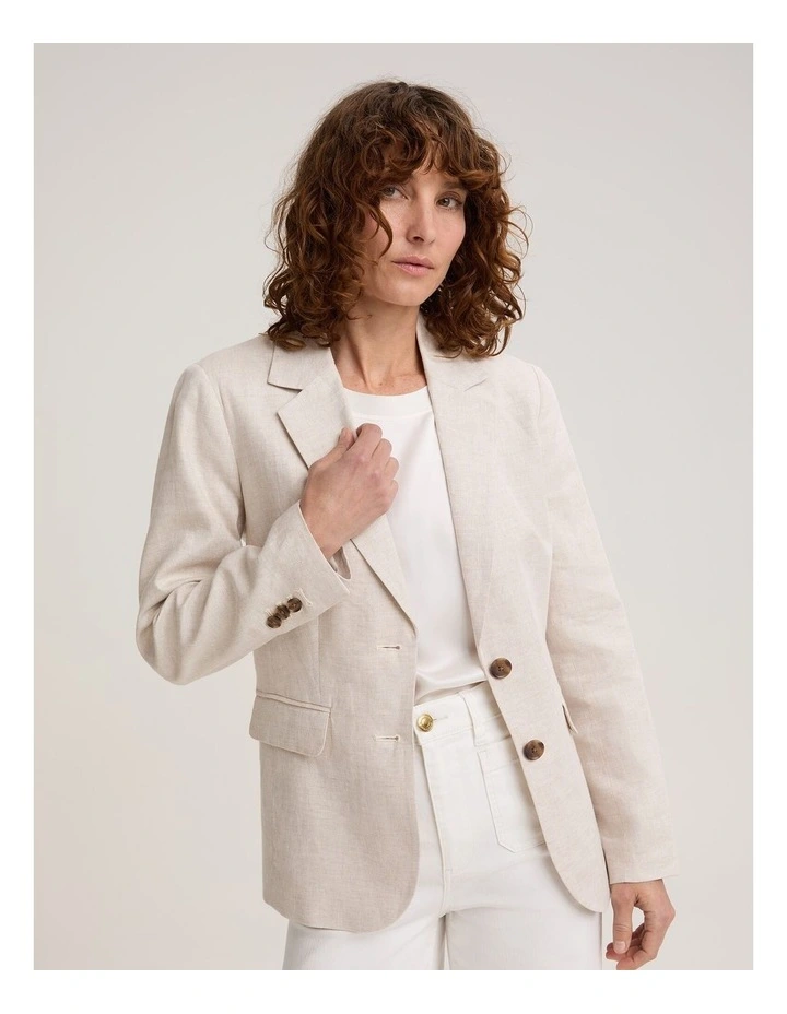 Freya Short Linen Blazer in String image 1
