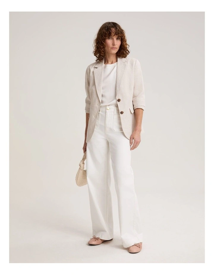 Freya Short Linen Blazer in String image 3