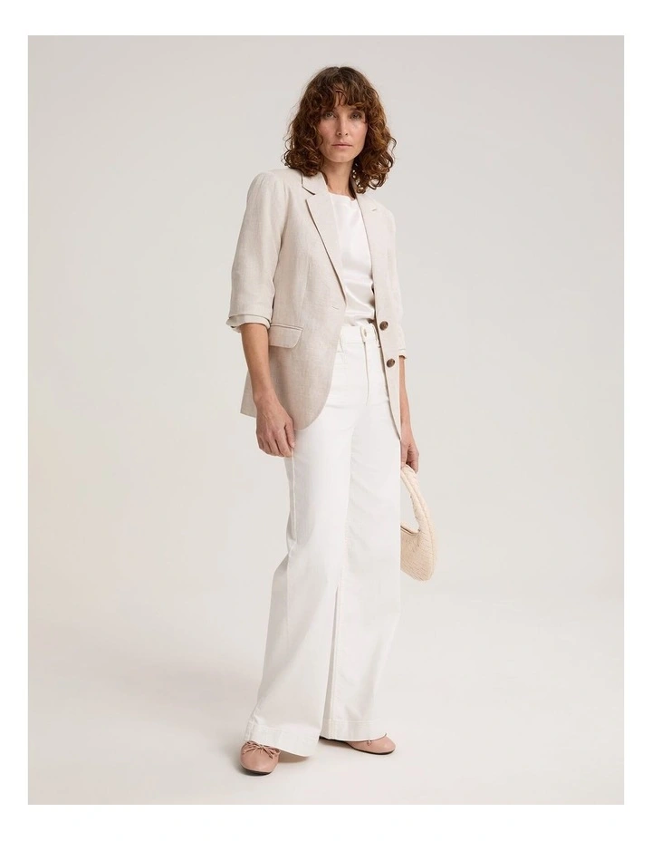 Freya Short Linen Blazer in String image 4