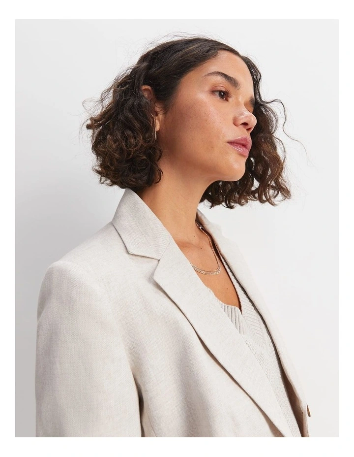 Freya Short Linen Blazer in String image 5