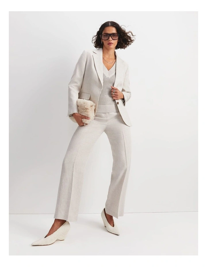 Freya Short Linen Blazer in String image 6