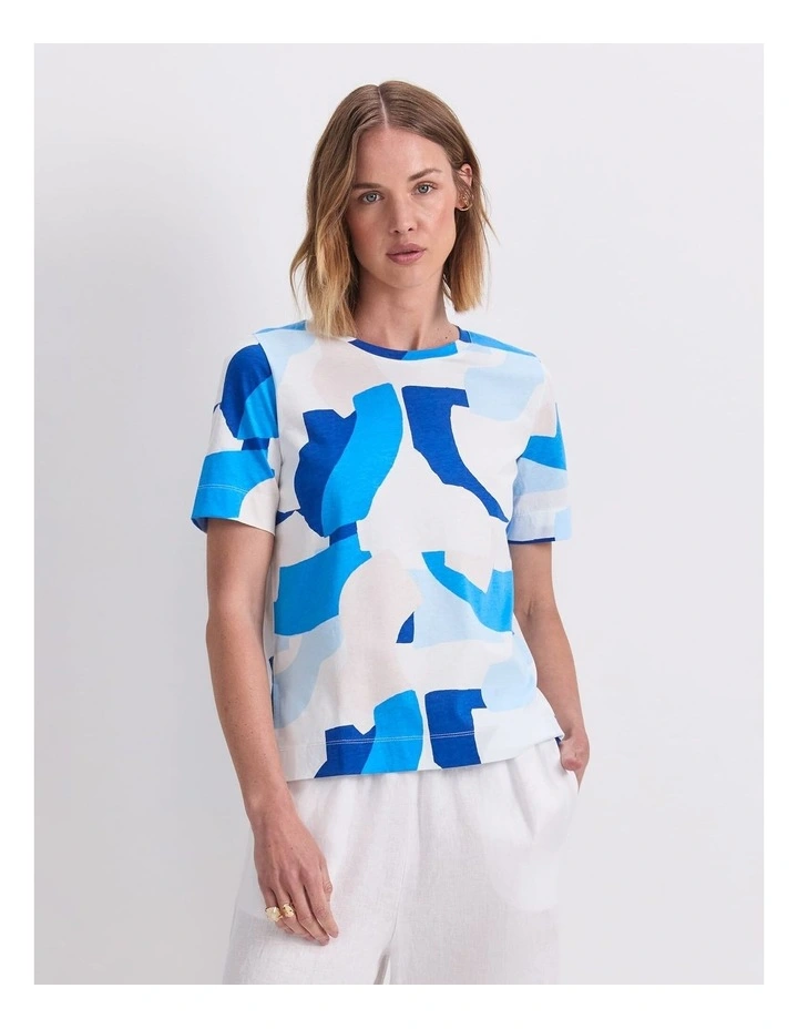 Nora Mercrised Cotton Tee in Blue Multi image 1