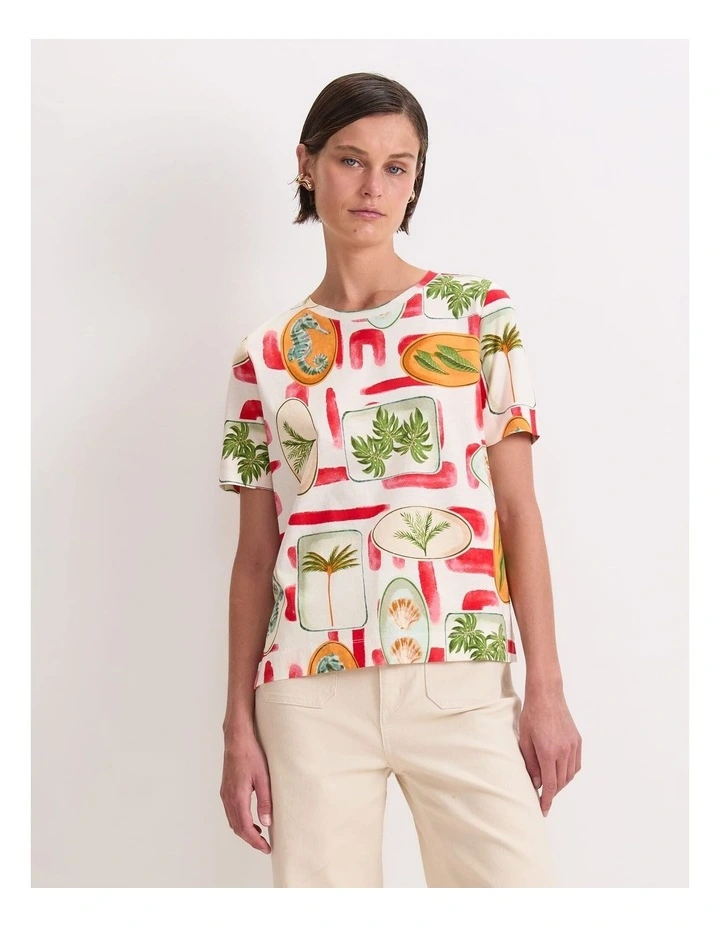 Bliss Mercerised Tee in Red Multi image 1