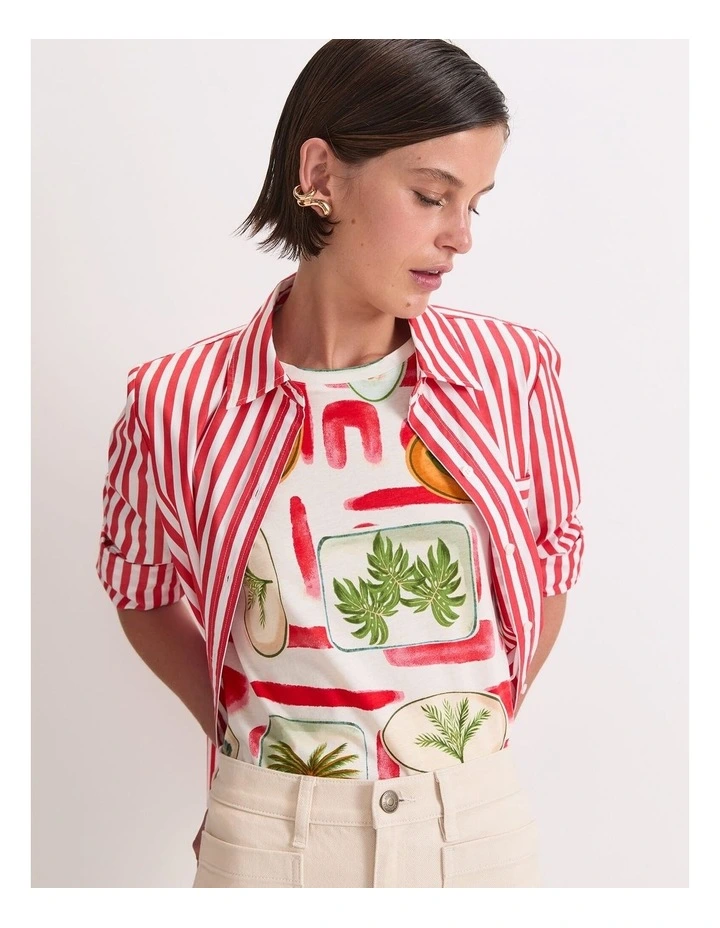 Bliss Mercerised Tee in Red Multi image 5