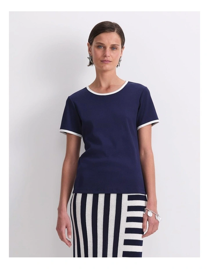 Staple Cotton Blend Tee in Navy/White image 1