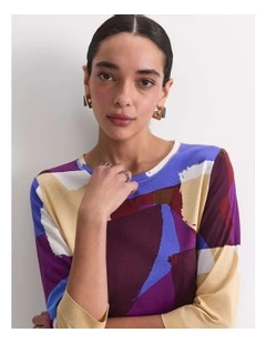 Cora 3/4 Sleeve Mercerised Tee in Multi