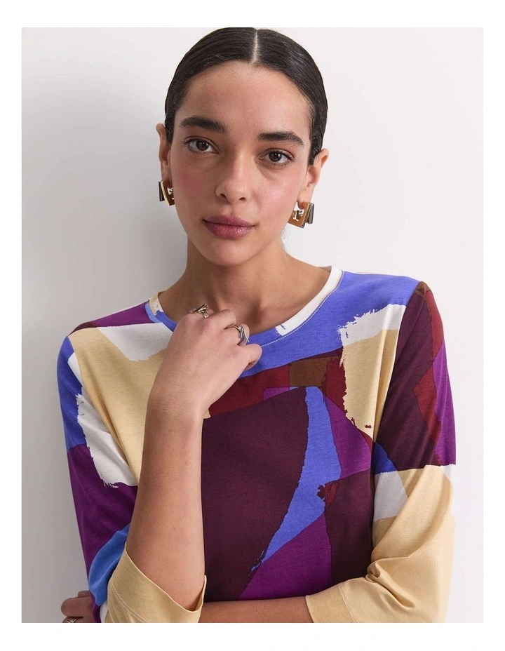 Cora 3/4 Sleeve Mercerised Tee in Multi image 1