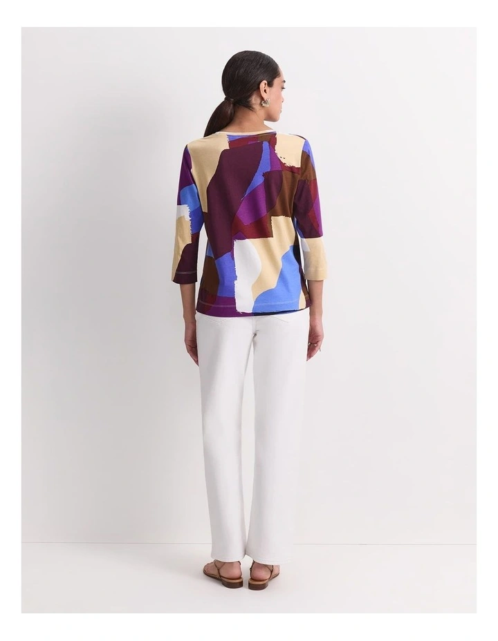 Cora 3/4 Sleeve Mercerised Tee in Multi image 2