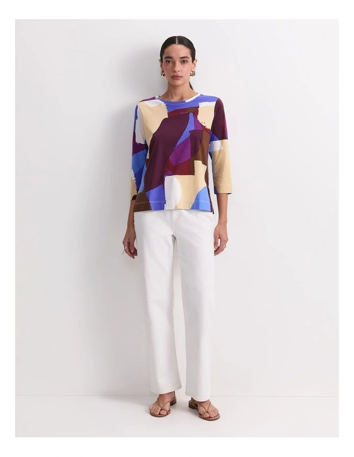 Cora 3/4 Sleeve Mercerised Tee in Multi image 4