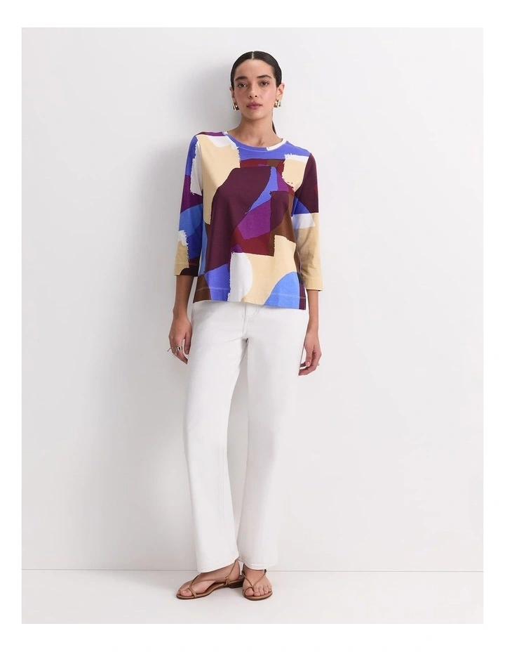 Cora 3/4 Sleeve Mercerised Tee in Multi image 5