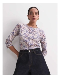 Ellie 3/4 Sleeve Mercerised Tee in Purple