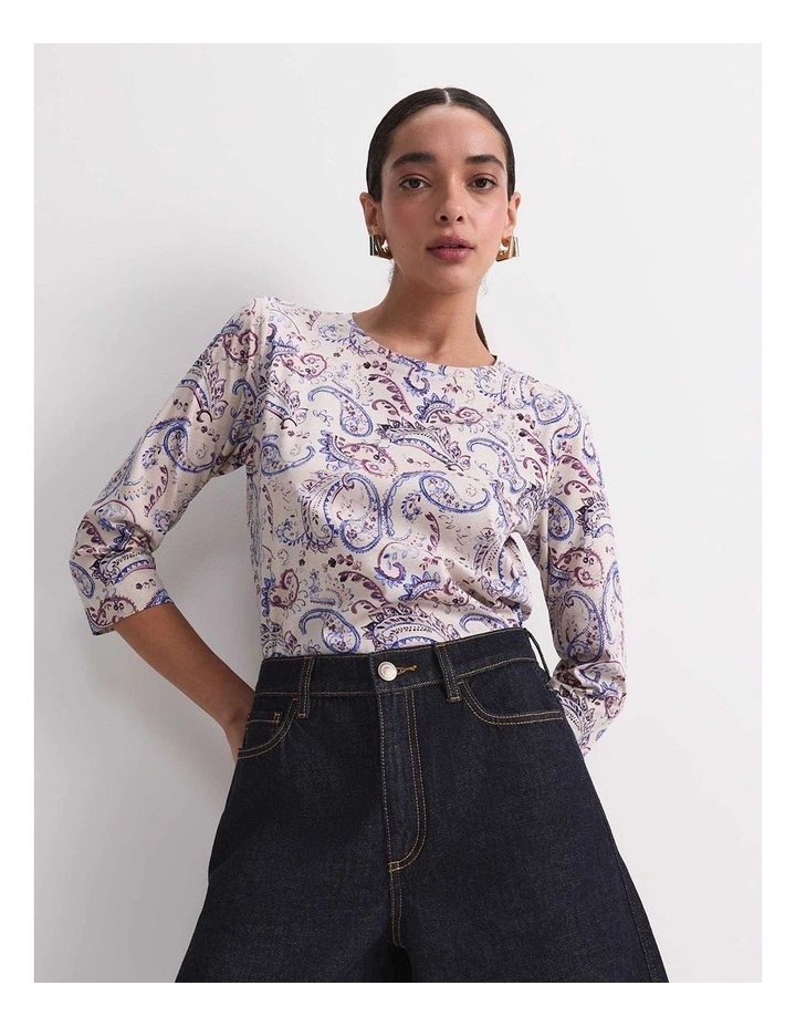 Ellie 3/4 Sleeve Mercerised Tee in Purple image 1